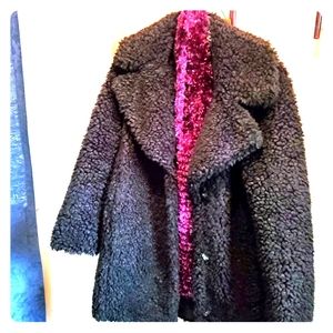 Black fury mid thigh coat